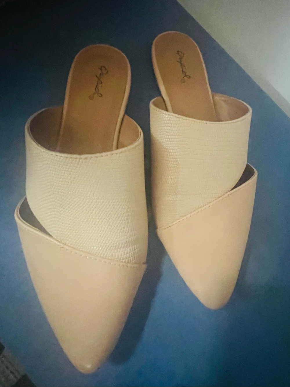 Qupid Cream Pointed Toe Slip-On Mules